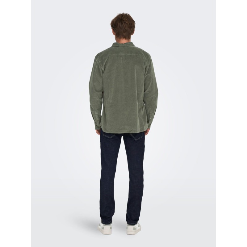 ONLY & SONS Michael langærmet fløjl skjorte - Castor Gray