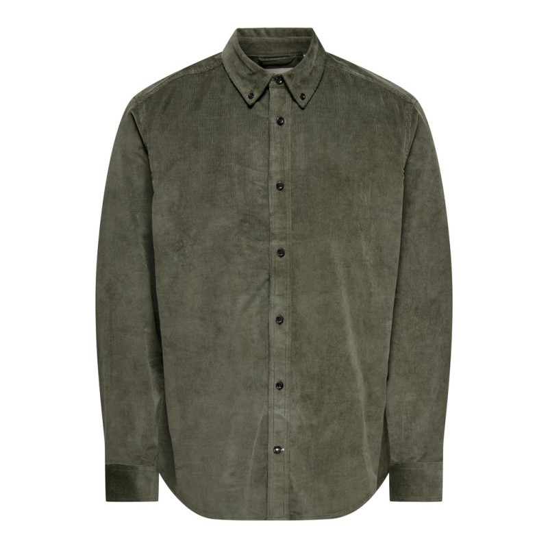 ONLY & SONS Michael langærmet fløjl skjorte - Castor Gray