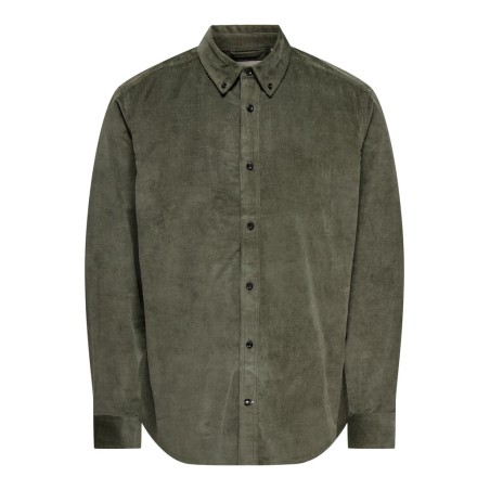 ONLY & SONS Michael langærmet fløjl skjorte - Castor Gray