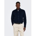 ONLY & SONS Michael langærmet fløjl skjorte - Dark Sapphire