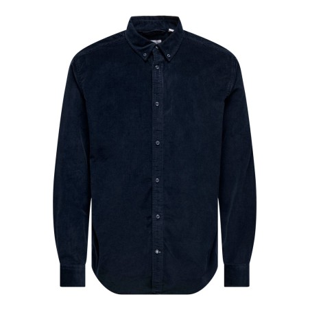 ONLY & SONS Michael langærmet fløjl skjorte - Dark Sapphire
