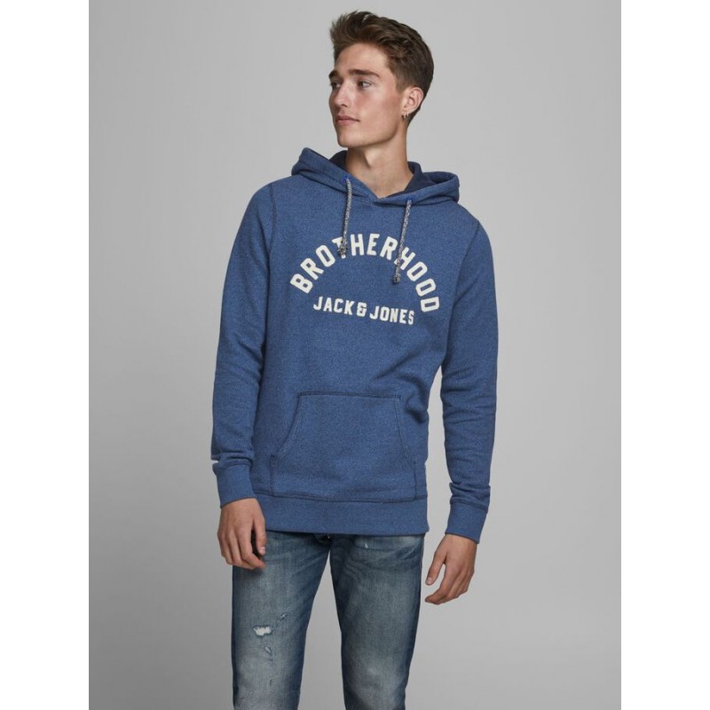 JACK & JONES STRUCTURE APPLICATION SWEAT HOOD L/S- NAVYY BLAZER