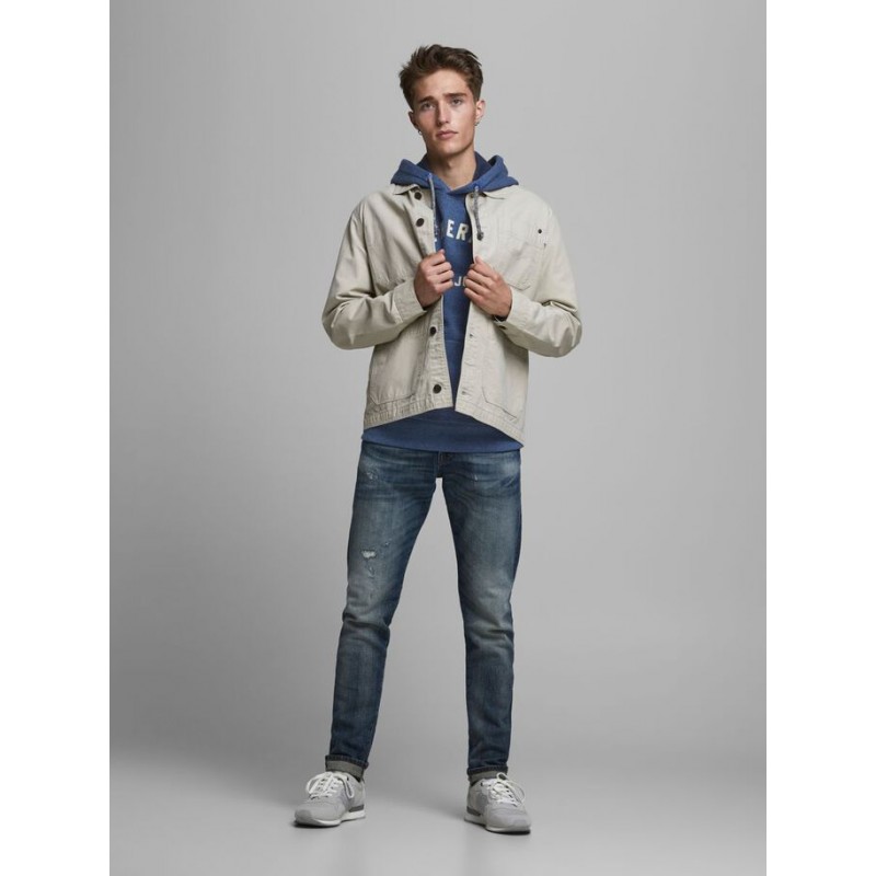 JACK & JONES STRUCTURE APPLICATION SWEAT HOOD L/S- NAVYY BLAZER