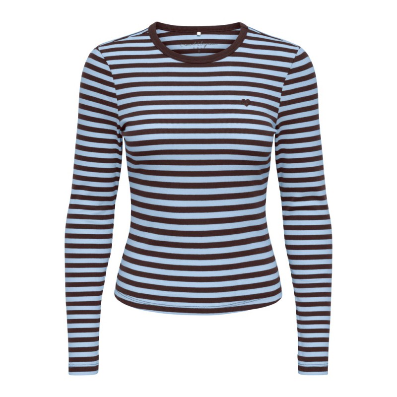 ONLY Val langærmet stribet bluse - Coffee Bean / Cashmere Blue