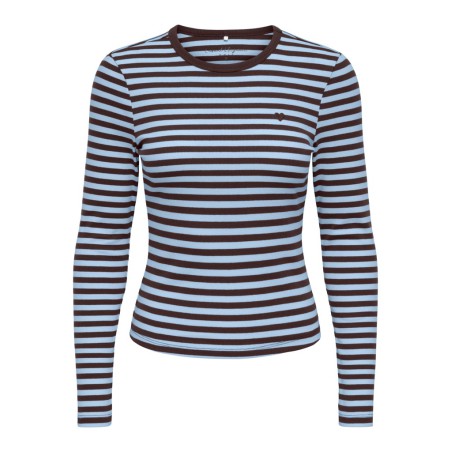 ONLY Val langærmet stribet bluse - Coffee Bean / Cashmere Blue