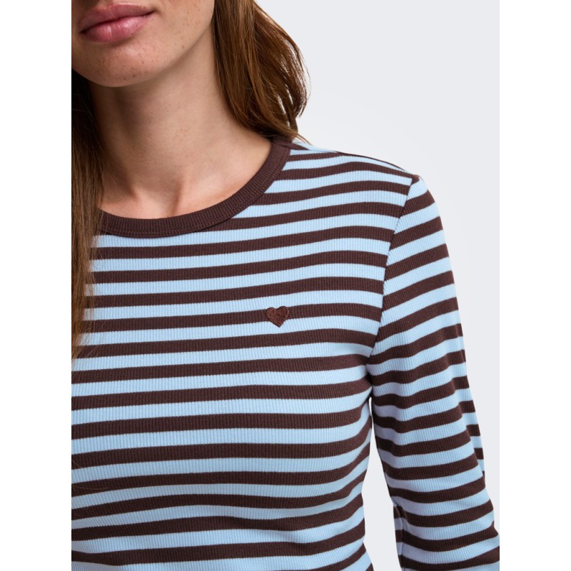 ONLY Val langærmet stribet bluse - Coffee Bean / Cashmere Blue