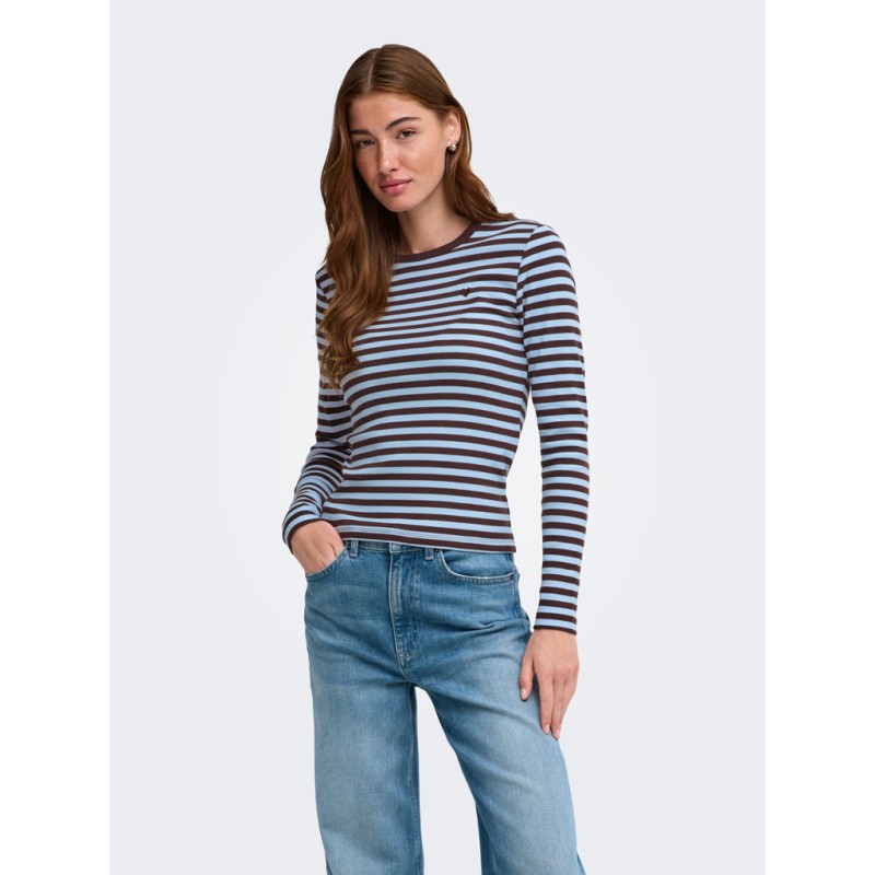 ONLY Val langærmet stribet bluse - Coffee Bean / Cashmere Blue