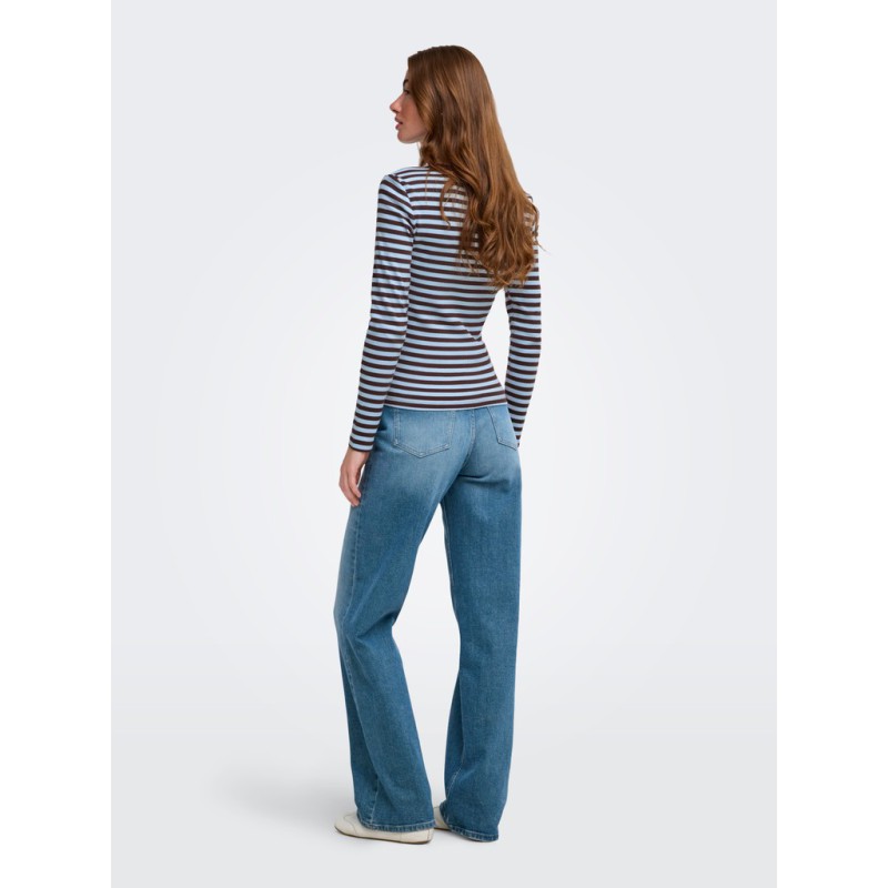 ONLY Val langærmet stribet bluse - Coffee Bean / Cashmere Blue