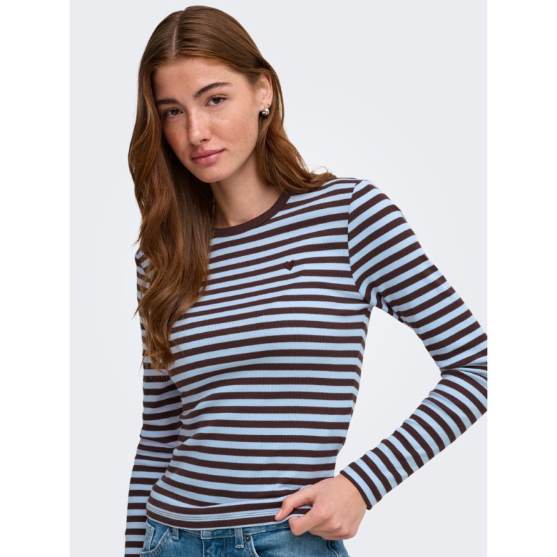 ONLY Val langærmet stribet bluse - Coffee Bean / Cashmere Blue