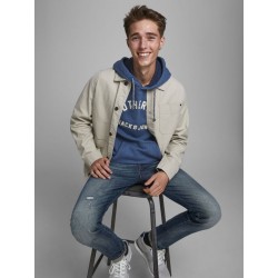 JACK & JONES STRUCTURE APPLICATION SWEAT HOOD L/S- NAVYY BLAZER