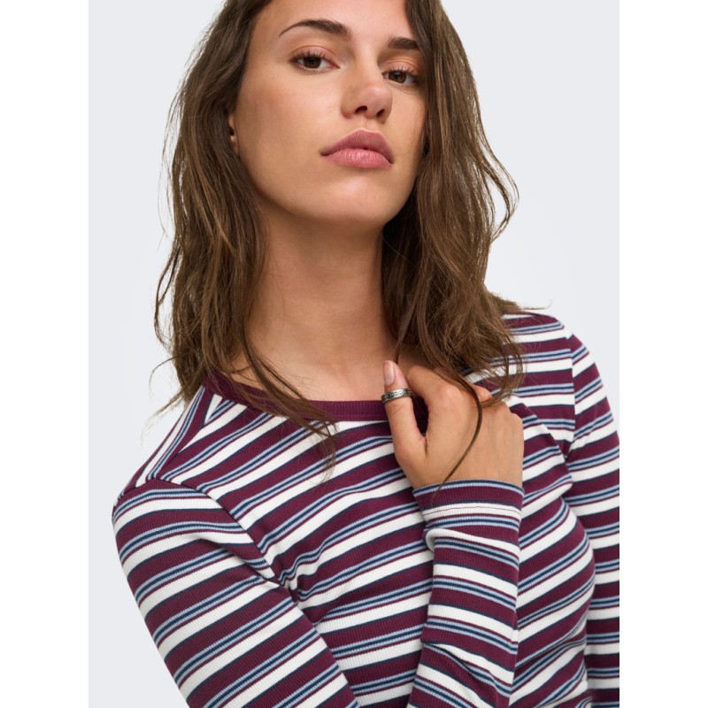 ONLY Val langærmet stribet bluse -  Fig / Dusty blue