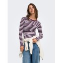 ONLY Val langærmet stribet bluse -  Fig / Dusty blue