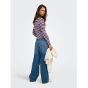 ONLY Val langærmet stribet bluse -  Fig / Dusty blue
