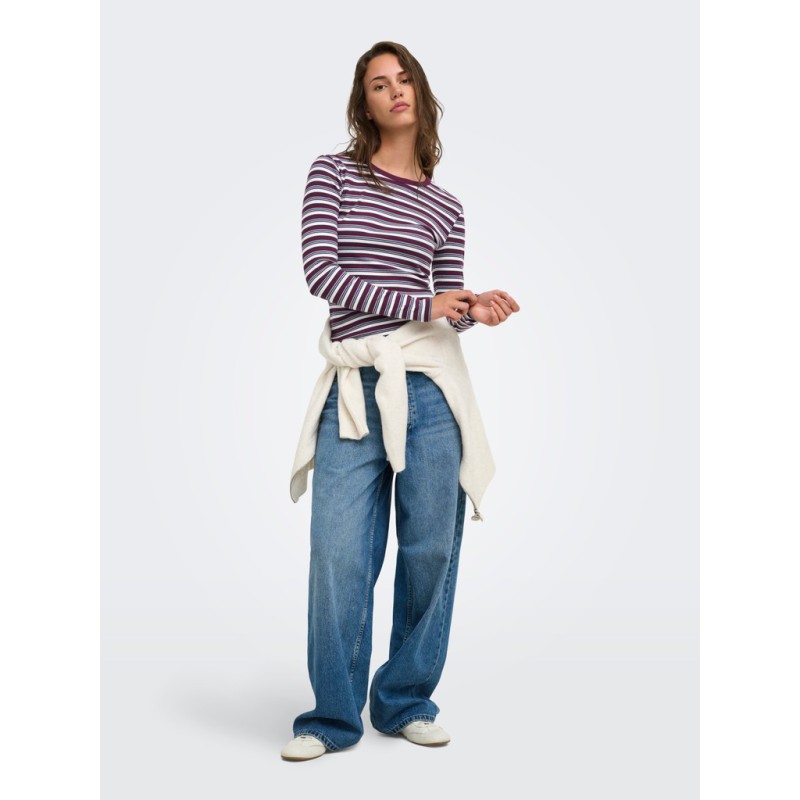 ONLY Val langærmet stribet bluse -  Fig / Dusty blue