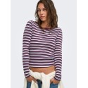 ONLY Val langærmet stribet bluse -  Fig / Dusty blue