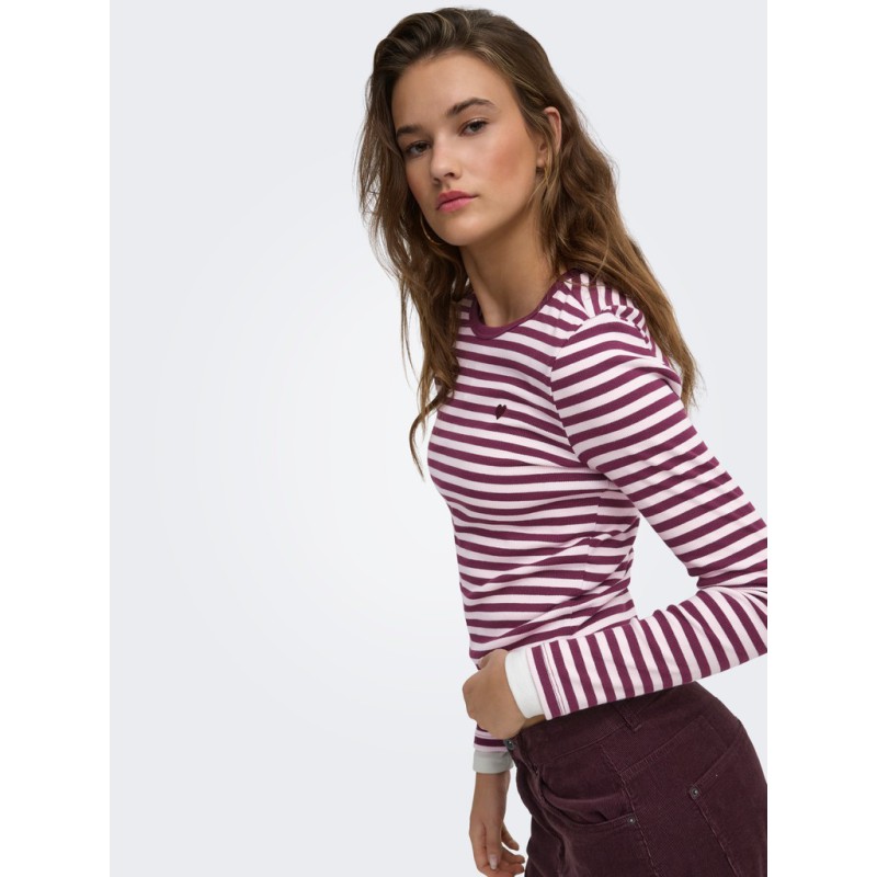ONLY Val langærmet stribet bluse - Fig / Pale lilac