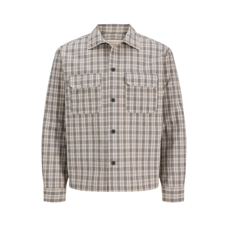 JACK & JONES Norrebro check langærmet overshirt - Feather Gray / CHECKS