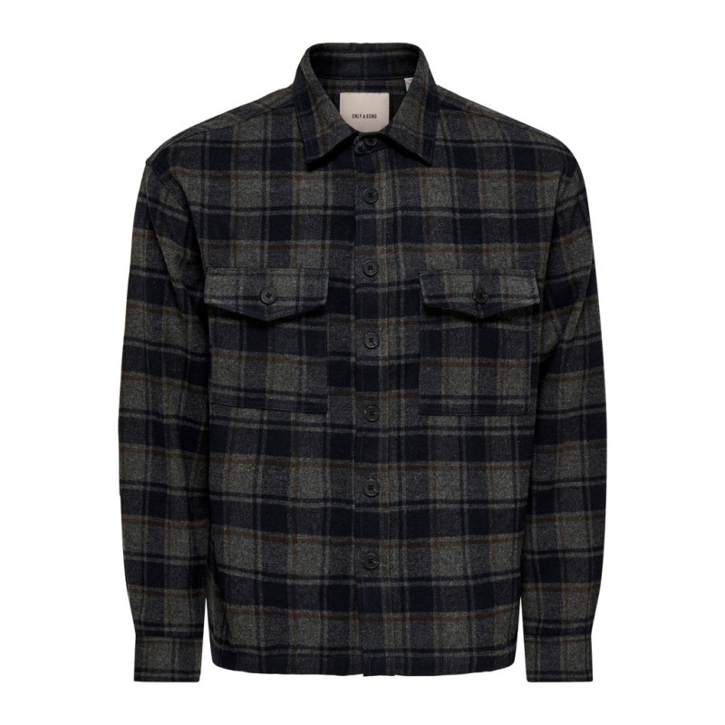 ONLY & SONS Eske checked overshirt - Dark Navy / GRAY PINSTRIPE