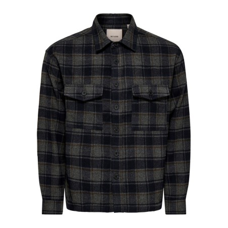 ONLY & SONS Eske checked overshirt - Dark Navy / GRAY PINSTRIPE