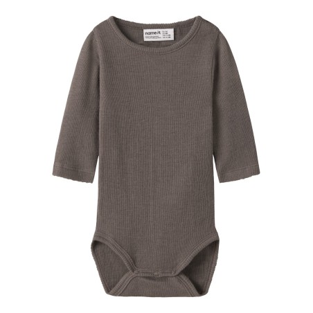 NAME IT BABY Wossa langærmet body merinould/silke - Morel