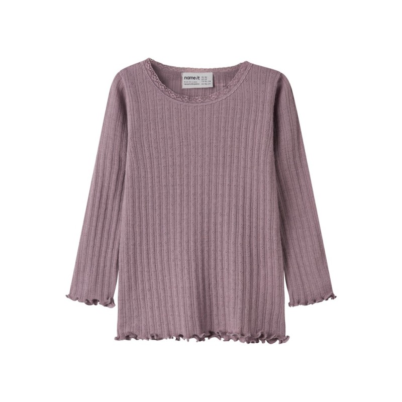 NAME IT MINI Wossa rib langærmet bluse - Toadstool