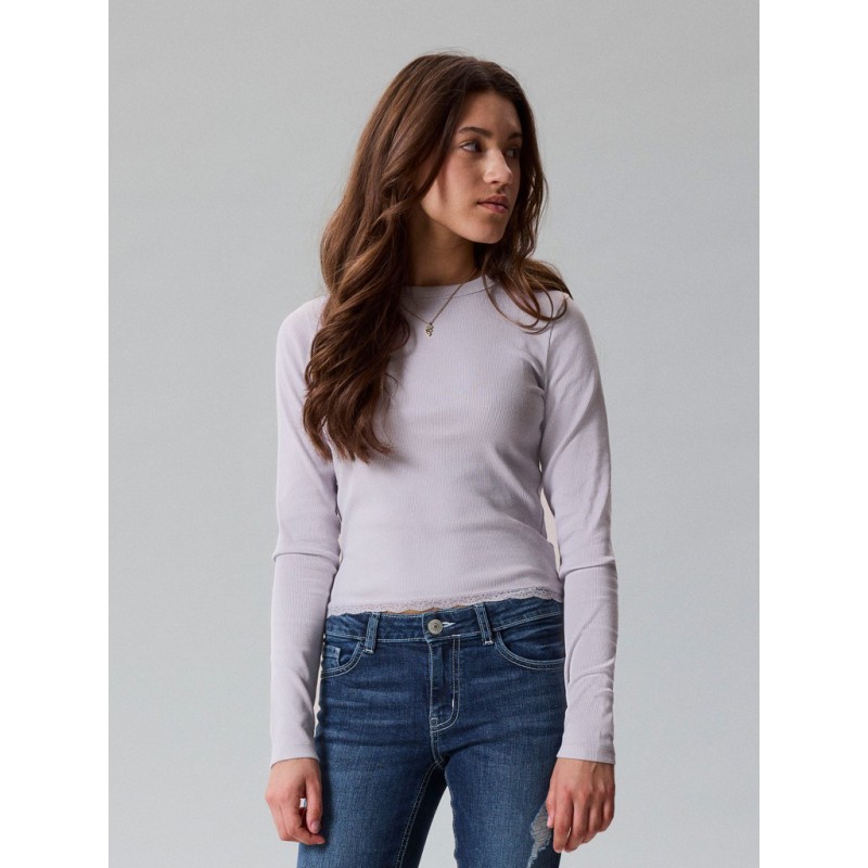 LMTD Ninaja lanærmet crop blonde bluse - Misty Lilac