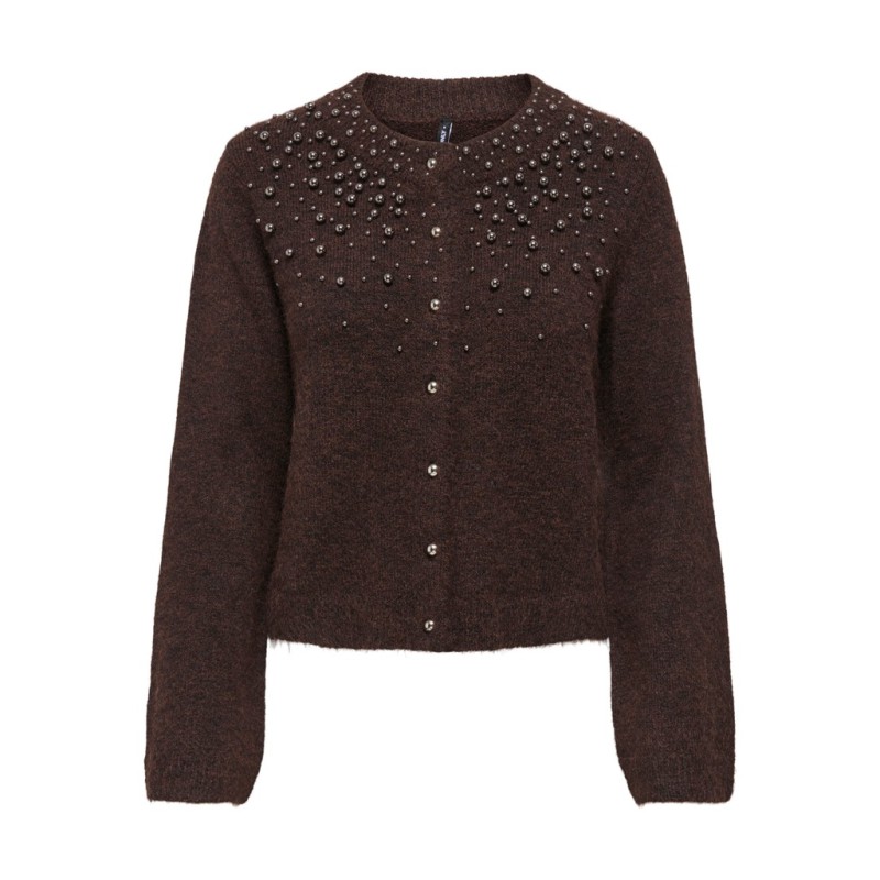 ONLY Miggie pearl langærmet strikcardigan - Coffee Bean