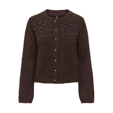 ONLY Miggie pearl langærmet strikcardigan - Coffee Bean
