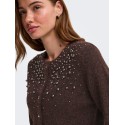 ONLY Miggie pearl langærmet strikcardigan - Coffee Bean