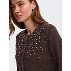 ONLY Miggie pearl langærmet strikcardigan - Coffee Bean