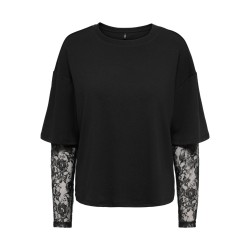 ONLY Tahlia langærmet blonde bluse - Black