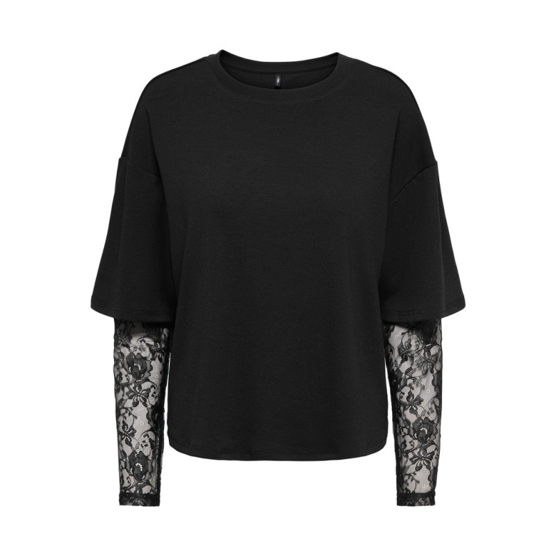 ONLY Tahlia langærmet blonde bluse - Black