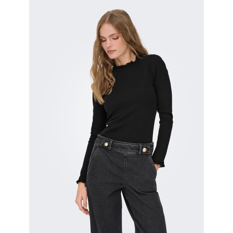 ONLY Leslie langærmet blonde bluse - Black