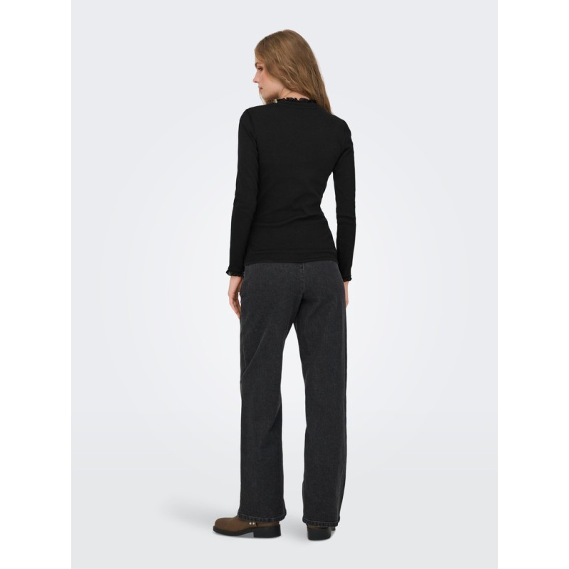 ONLY Leslie langærmet blonde bluse - Black