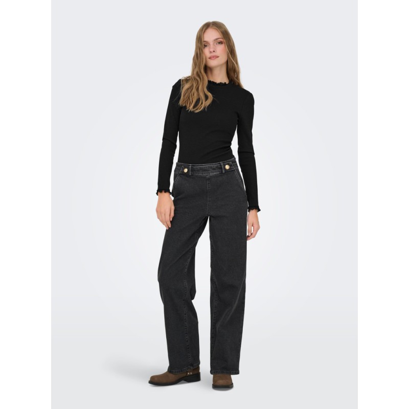 ONLY Leslie langærmet blonde bluse - Black