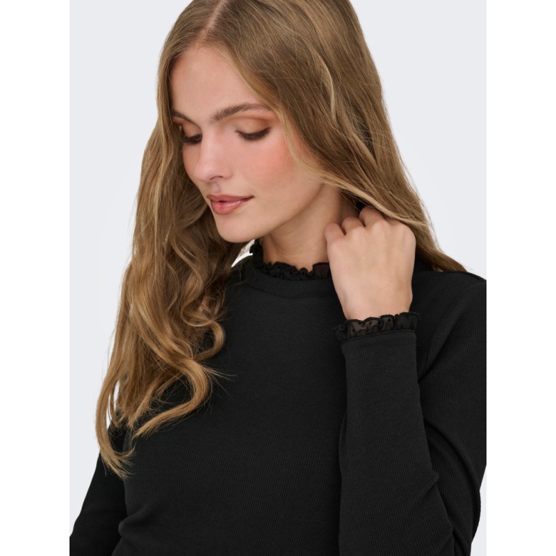 ONLY Leslie langærmet blonde bluse - Black