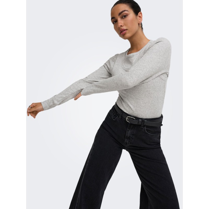 ONLY Jilli langærmet bluse - Light Grey Melange