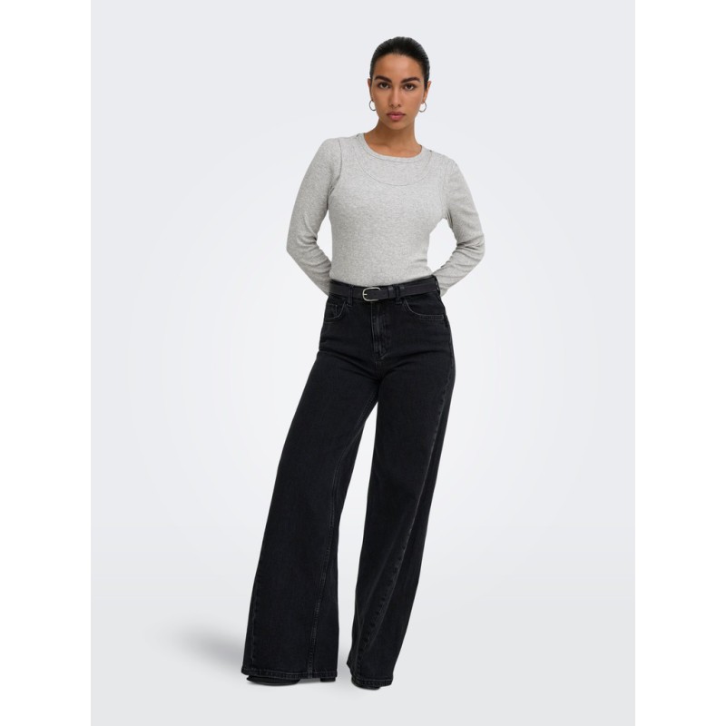 ONLY Jilli langærmet bluse - Light Grey Melange
