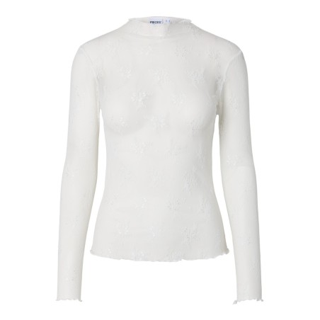 PIECES Vio langærmet mesh bluse - Cloud Dancer