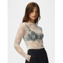 PIECES Vio langærmet mesh bluse - Cloud Dancer