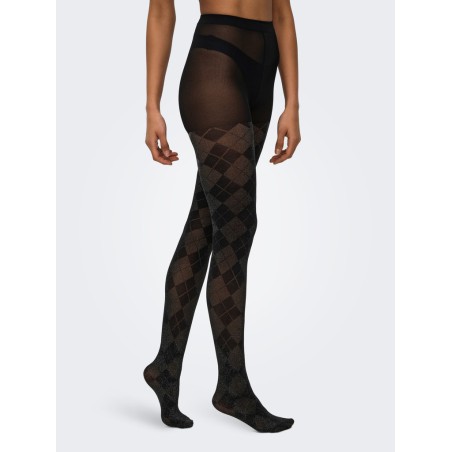 JDY Aura strømpebukser - Black / ARGYLE GLITTER
