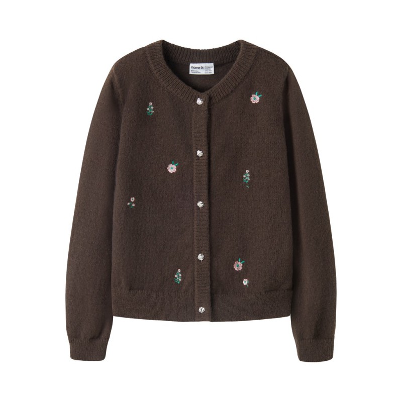 NAME IT KIDS Nellie langærmet strikcardigan - Chocolate Brown