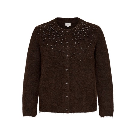 ONLY CARMAKOMA Miggie langærmet perle strikcardigan - Coffee Bean