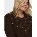 ONLY CARMAKOMA Miggie langærmet perle strikcardigan - Coffee Bean