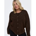 ONLY CARMAKOMA Miggie langærmet perle strikcardigan - Coffee Bean
