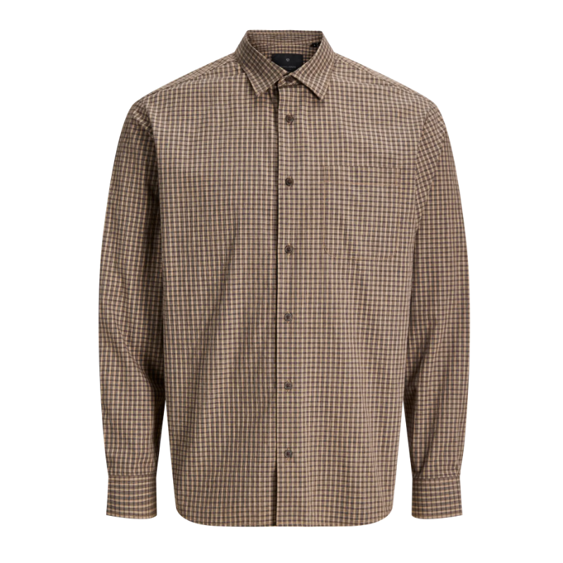 JACK & JONES Blaedward dobby langærmet skjorte - Petrified Oak