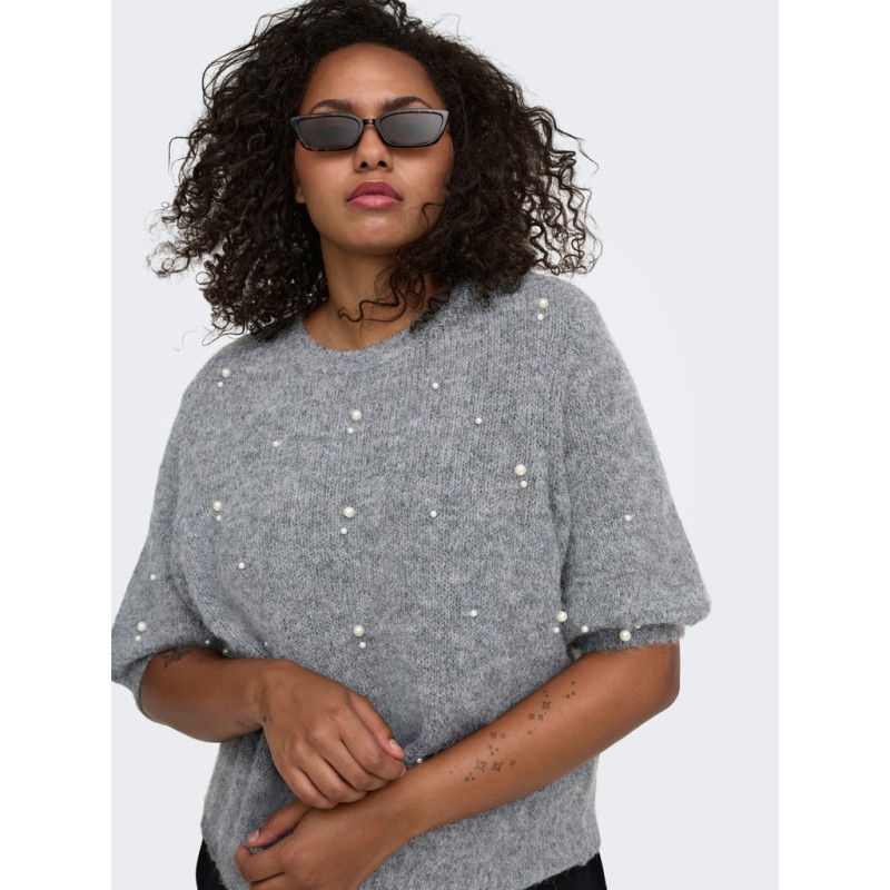 ONLY CARMAKOMA Dolly peal strikbluse - Medium Grey Melange