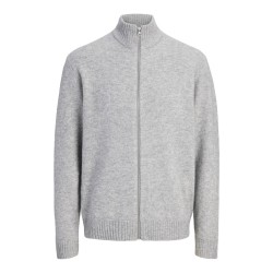 JACK & JONES Soho ollie high neck zip strikcardigan - Light Grey Melange