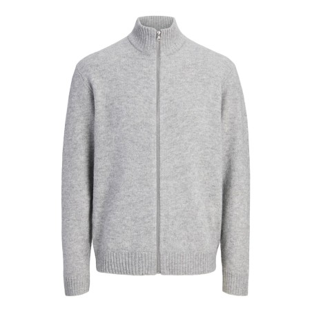 JACK & JONES Soho ollie high neck zip strikcardigan - Light Grey Melange