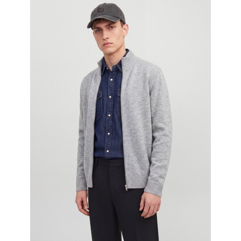 JACK & JONES Soho ollie high neck zip strikcardigan - Light Grey Melange